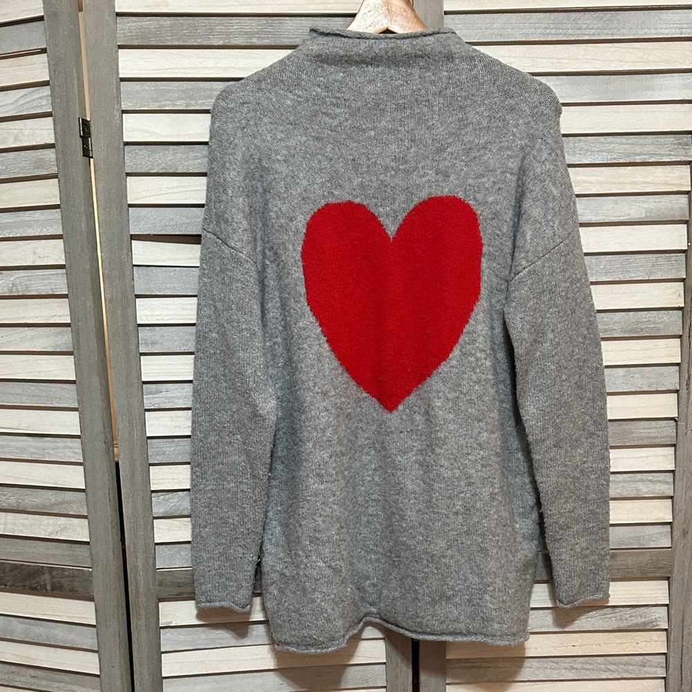 cupcakes & cashmere Gray Sweater with Red Heart